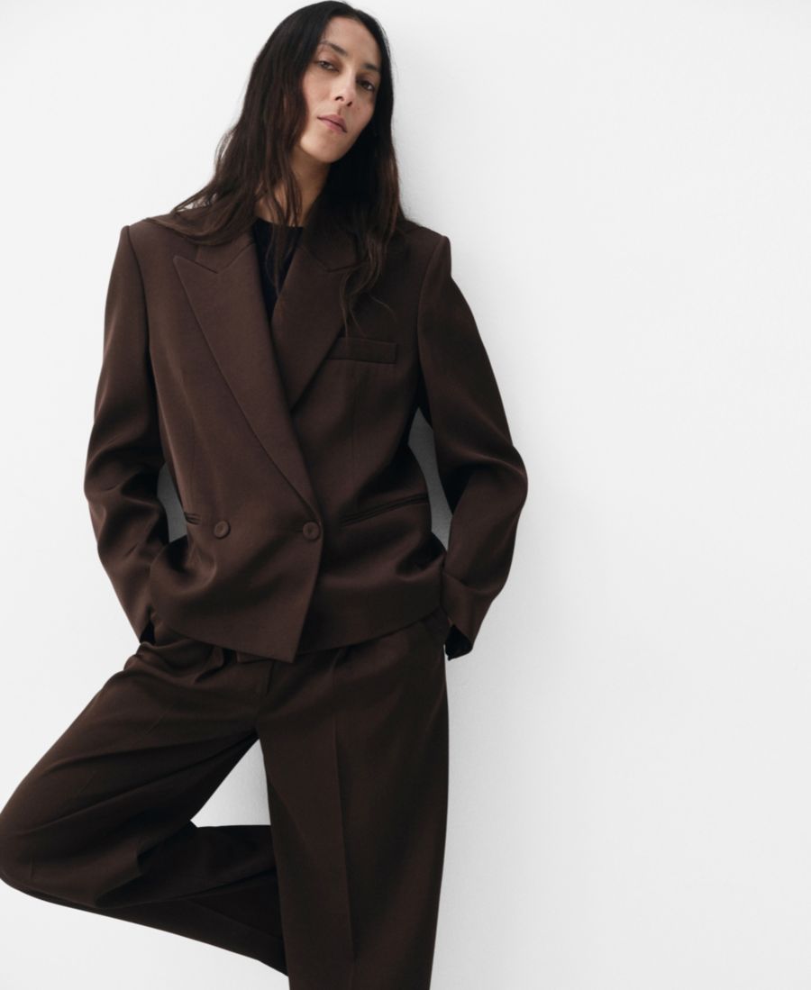 

Женский двубортный пиджак MANGO, Chocolate