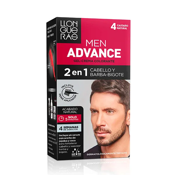 

Крем-гель для окрашивания волос и бороды Men Advance Llongueras Men, цвет castaño natural