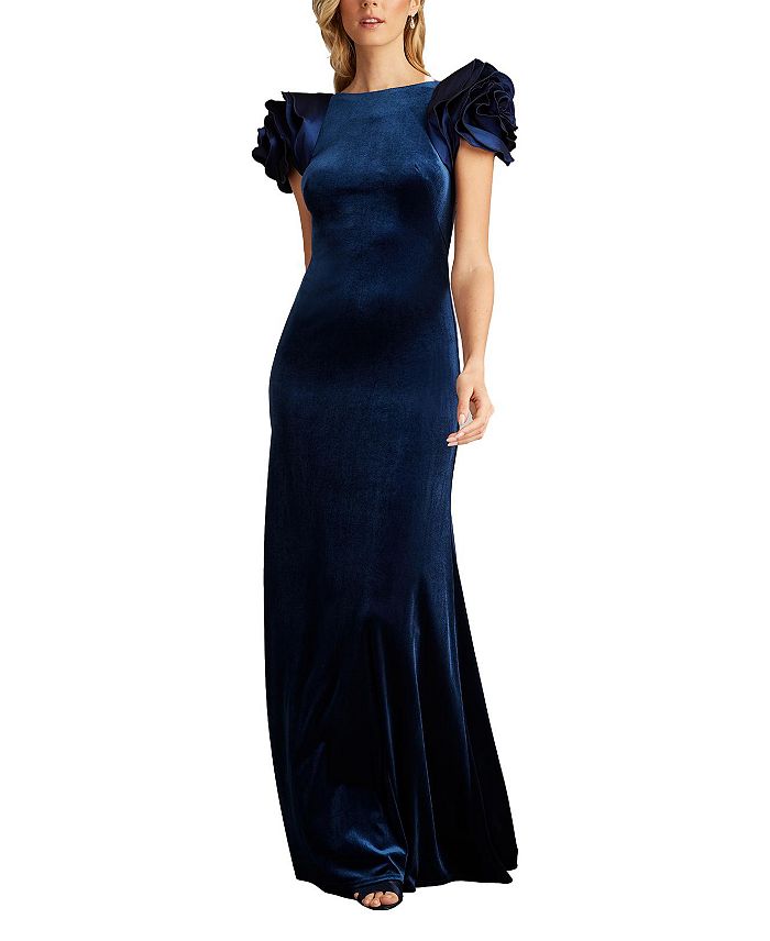

Бархатное платье Maylee Rosette с плечами Tadashi Shoji, синий