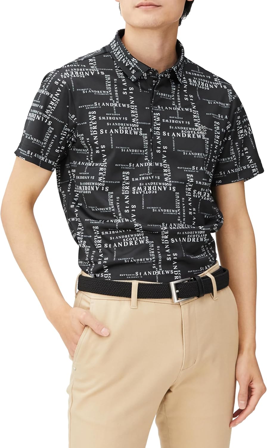 

Мужская поло-рубашка с коротким рукавом St Andrews 042-4160555 (COOLMAX: впитывающая, быстросохнущая, с произвольным рисунком логотипа), для гольфа, черный