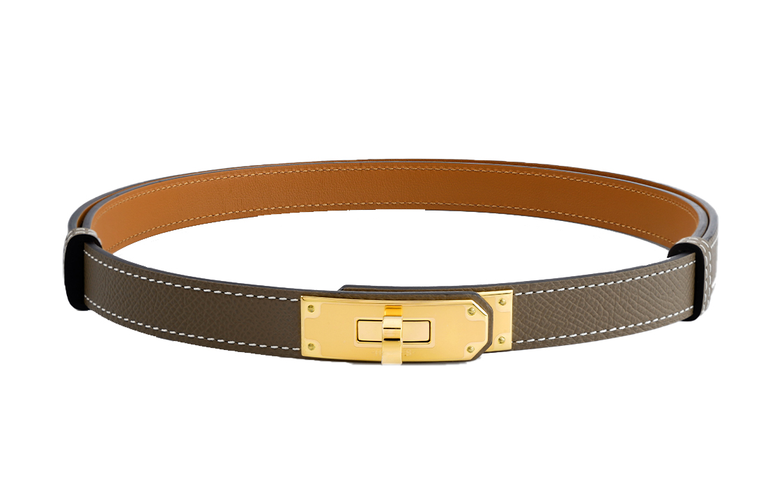 HERMES Ремень из телячьей кожи Эпсом для женщин слоновая кость золотисто-коричневый, Elephant Gray/Gold Brown — фото 2