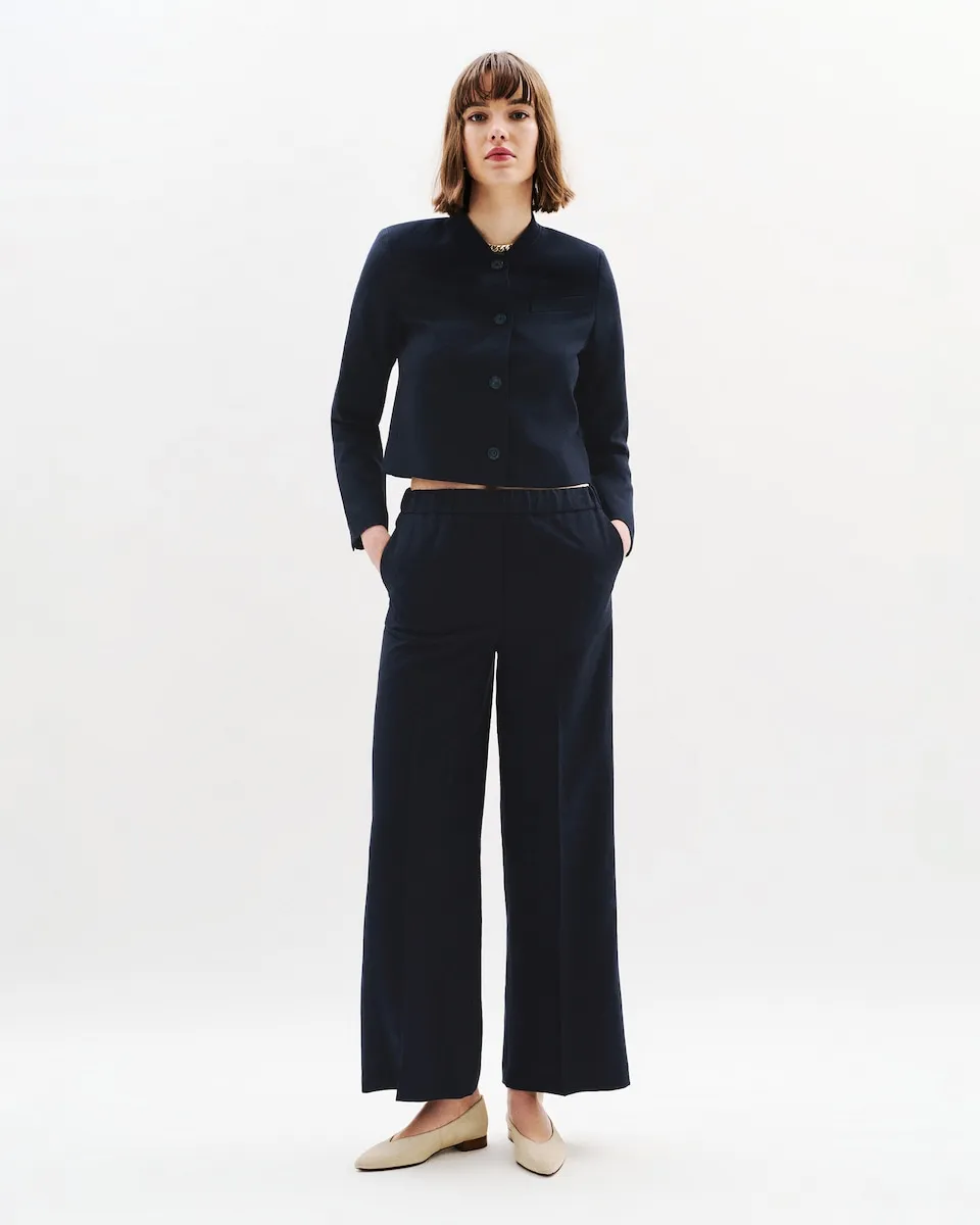 

Женские свободные брюки однотонные с эластичной талией Caroll, темно-синий