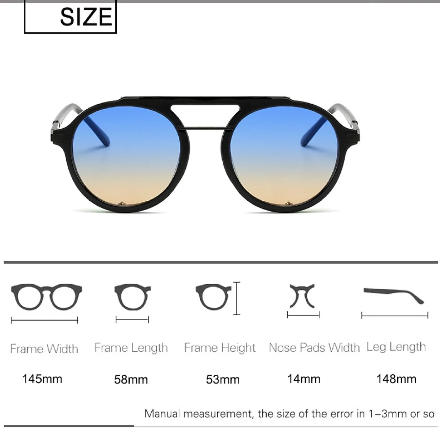 

Солнцезащитные очки в стиле стимпанк для мужчин и женщин, модные круглые винтажные очки в стиле панк с защитой от УФ-излучения UV400 VVTWSSW, C1 Black-black