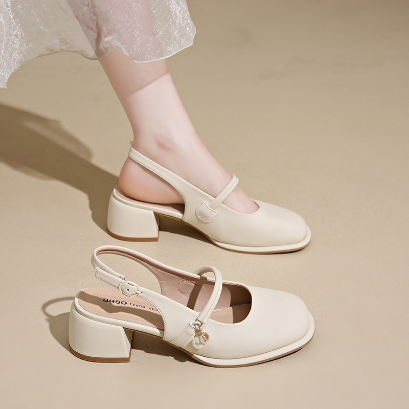 WUJI Женские туфли на массивном каблуке 5 см бежевые, цвет Beige — фото 2