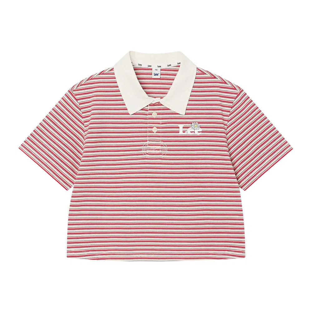 Детская укороченная футболка-поло Daisy Stripe, персиковая, от Lee Kids