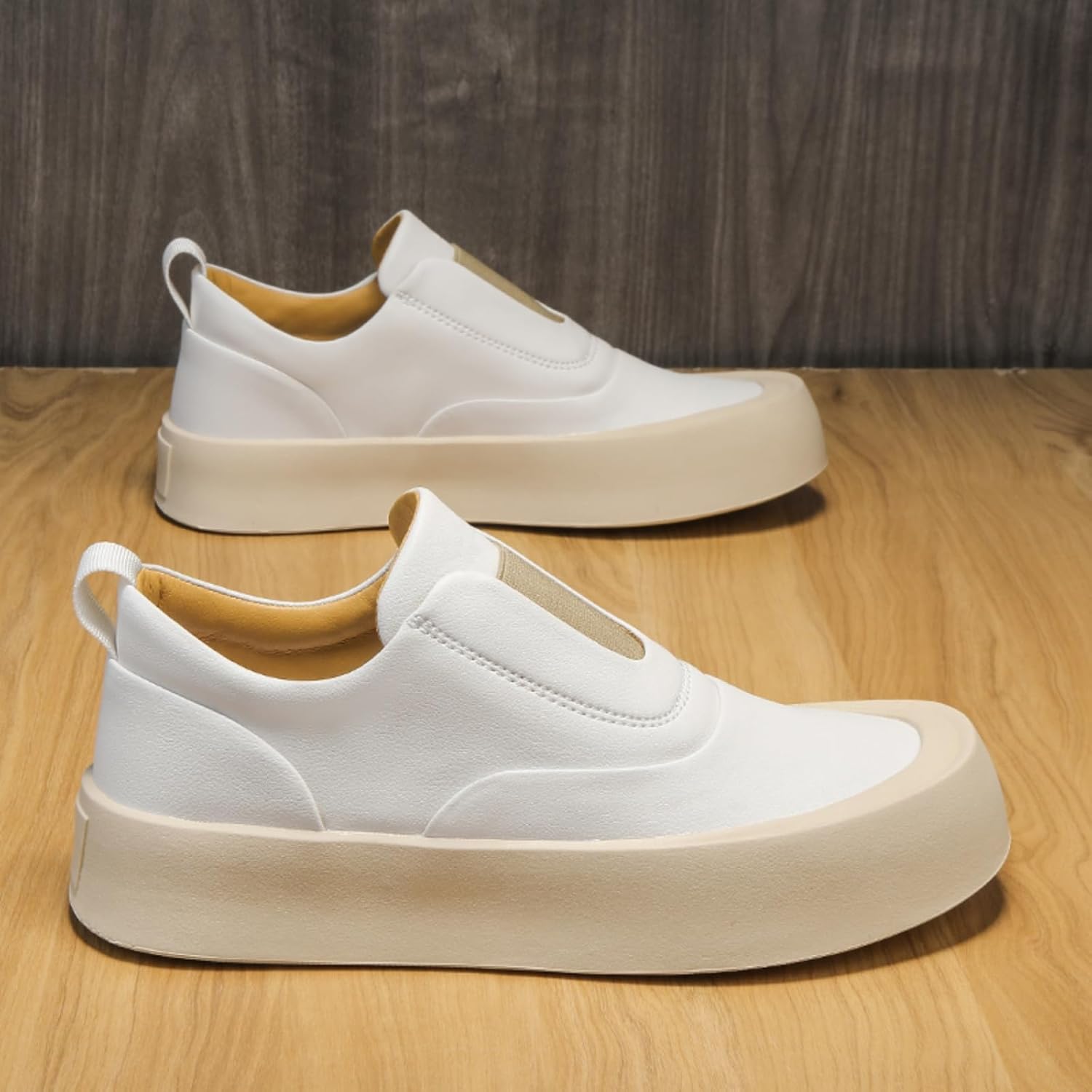 Мужские модные слипоны на платформе, стильная повседневная обувь- идеально для прогулок по городу, выходных и ежедневных поездок Aokisx, бежевый — фото 2