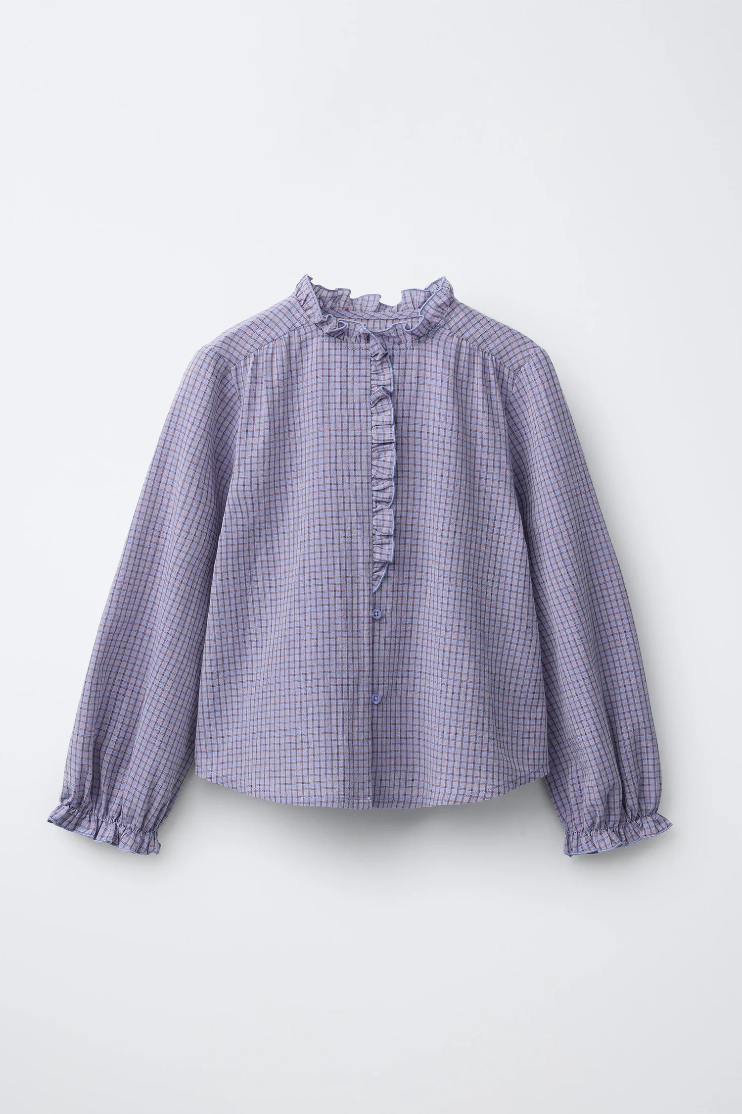 Рубашка в клетку с оборками Zara, синий