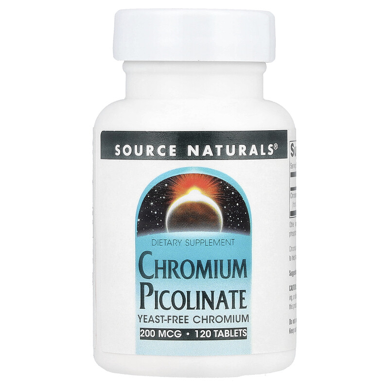 

Source Naturals, Пиколинат хрома, 200 мкг, 120 таблеток