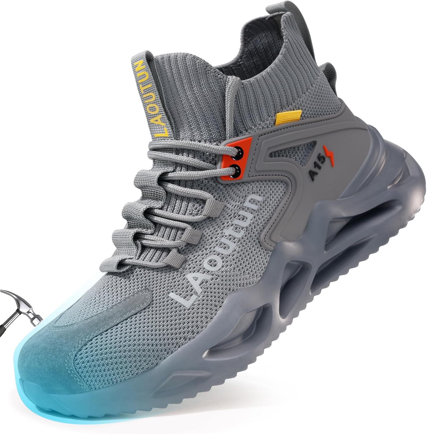 

Мужские ботинки LAoutun с металлическим носком, безопасные кроссовки, комфортные, легкие, стойкие к проколам, без шнурков, неразрушимые строительные ботинки, серый