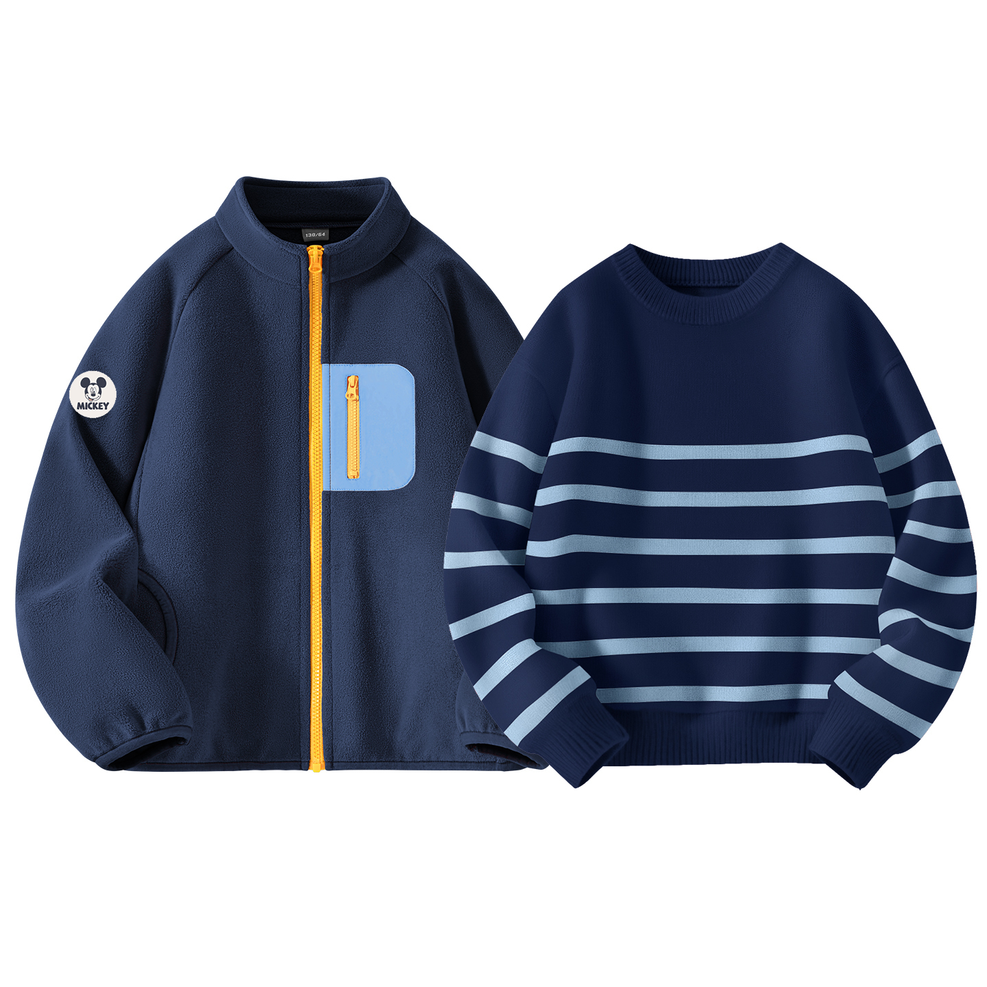 Детские флисовые куртки Disney, Didi Zhong Round Hook-And-Loop K Light Milk White+Solid Color Navy Blue — фото 3