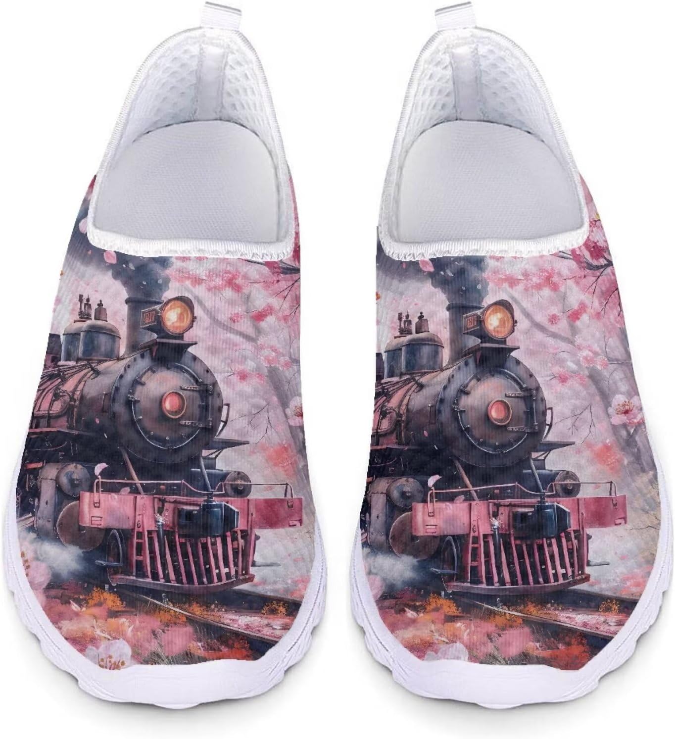 

Женские и мужские кроссовки для ходьбы, сетчатые, с плоской подошвой, без застежки, дышащие, размеры США 5-12 Xixirimido, Train Cherry Blossom