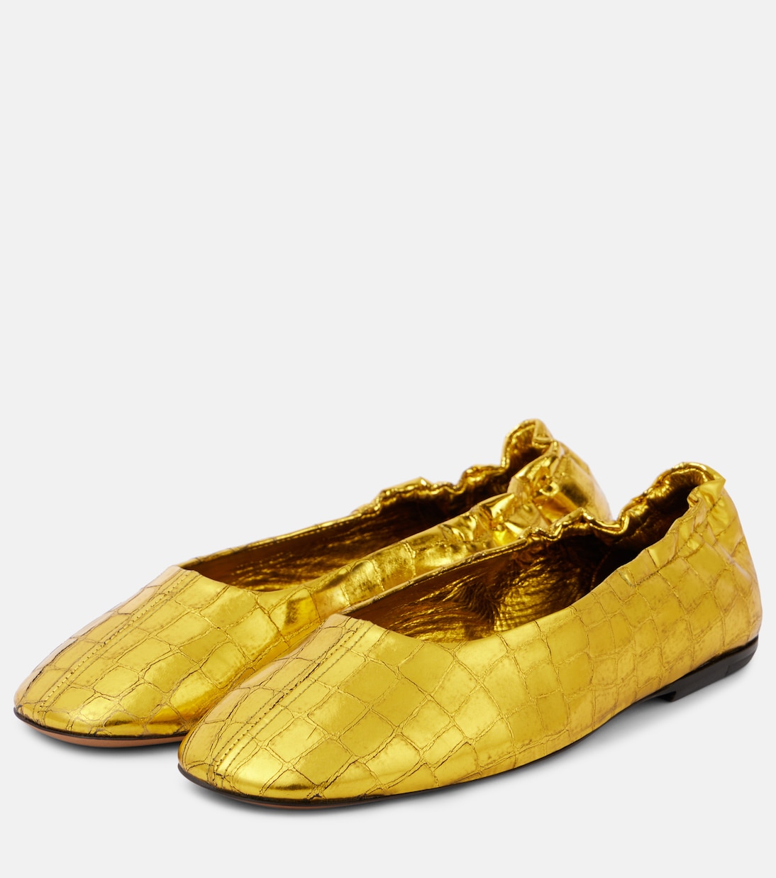 Балетки из металлизированной кожи с эффектом крокодила Dries Van Noten, золотой — фото 4