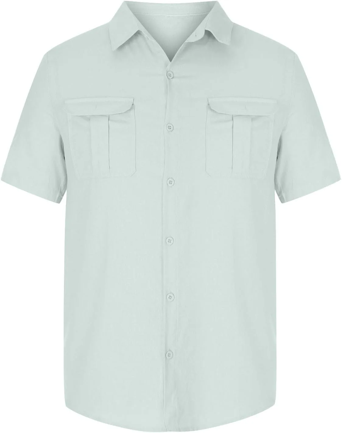 Мужская и женская хлопковая льняная рубашка с коротким рукавом Casual Uniex блузка на пуговицах для отпуска и пляжа футболка с двумя карманами Generic, серый — фото 2