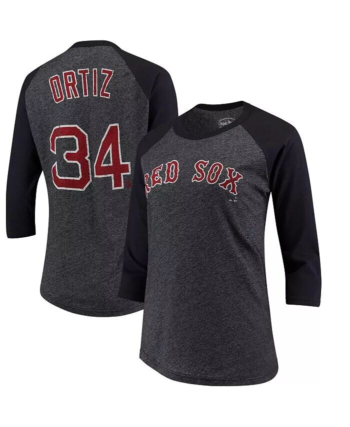 

Женская темно-синяя футболка реглан David Ortiz Boston Red Sox с рукавом три четверти и номером Majestic