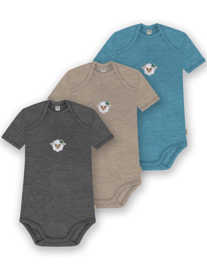 

Normani Outdoor Sports Комплект из 3 детских боди с коротким рукавом из мериносовой шерсти, цвет Тауранга, синий/бежевый/антрацитовый