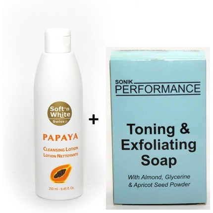 

Очищающий лосьон Soft N White Papaya 250 мл с тонизирующим мылом Sonik Performance 200 г Elysee Star