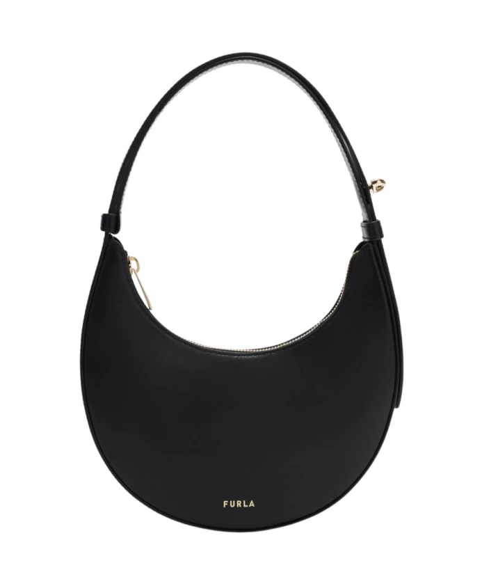 

Черная миниатюрная кожаная сумка-хобо Furla, черный