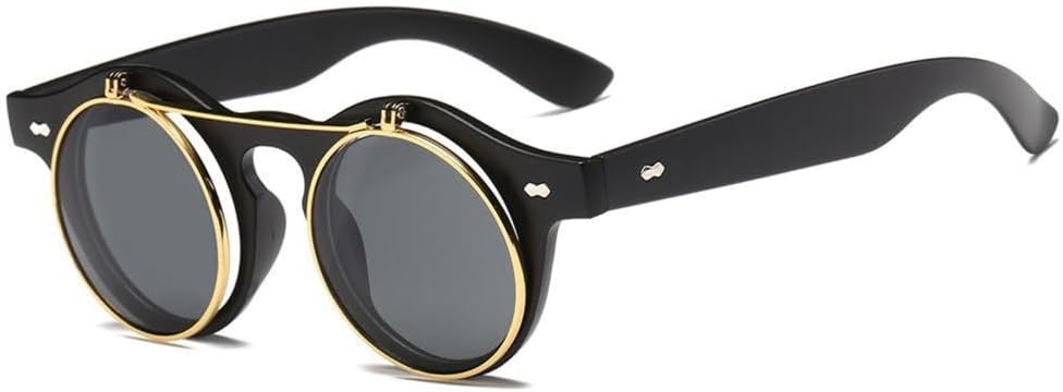 

Модные круглые солнцезащитные очки в стиле стимпанк с откидными линзами, винтажные, с многослойными линзами, классические солнцезащитные очки UV400 TYUVIVO, Mattblack Blackgrey