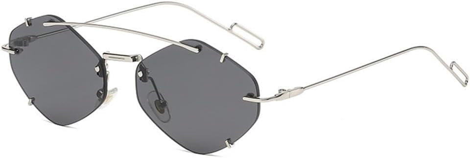 

Солнцезащитные очки без оправы с многоугольными линзами для женщин, с двойной перемычкой, в стиле ретро, ​​солнцезащитные очки с защитой от УФ-излучения UV400 MTZJH, Silver Black