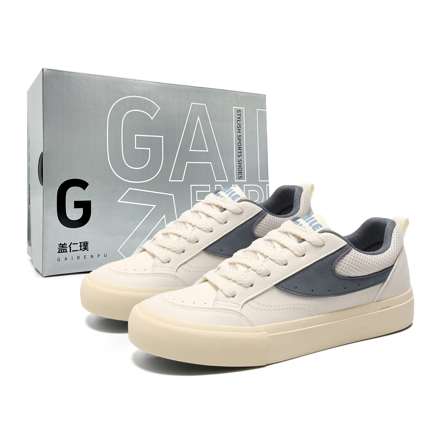 

Gai Renpu Скользоустойчивые дышащие низкие скейтерские кроссовки для мужчин с эффектом увеличения роста - бело-синяя коробка, цвет White Blue Box