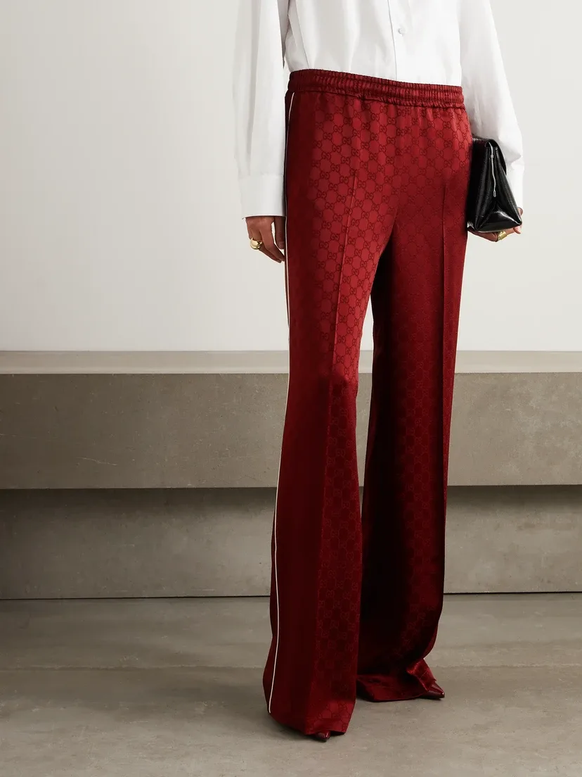 Брюки GUCCI Прямые, Атласный жаккард, Бордовый — фото 3