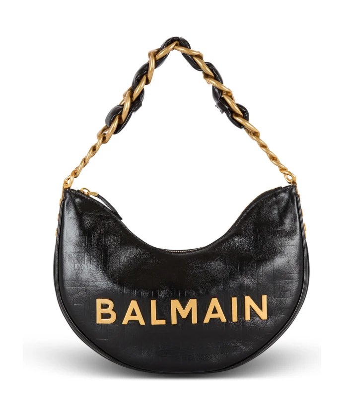 

Мягкая сумка Moon 1945 из телячьей кожи с монограммой Balmain, черный