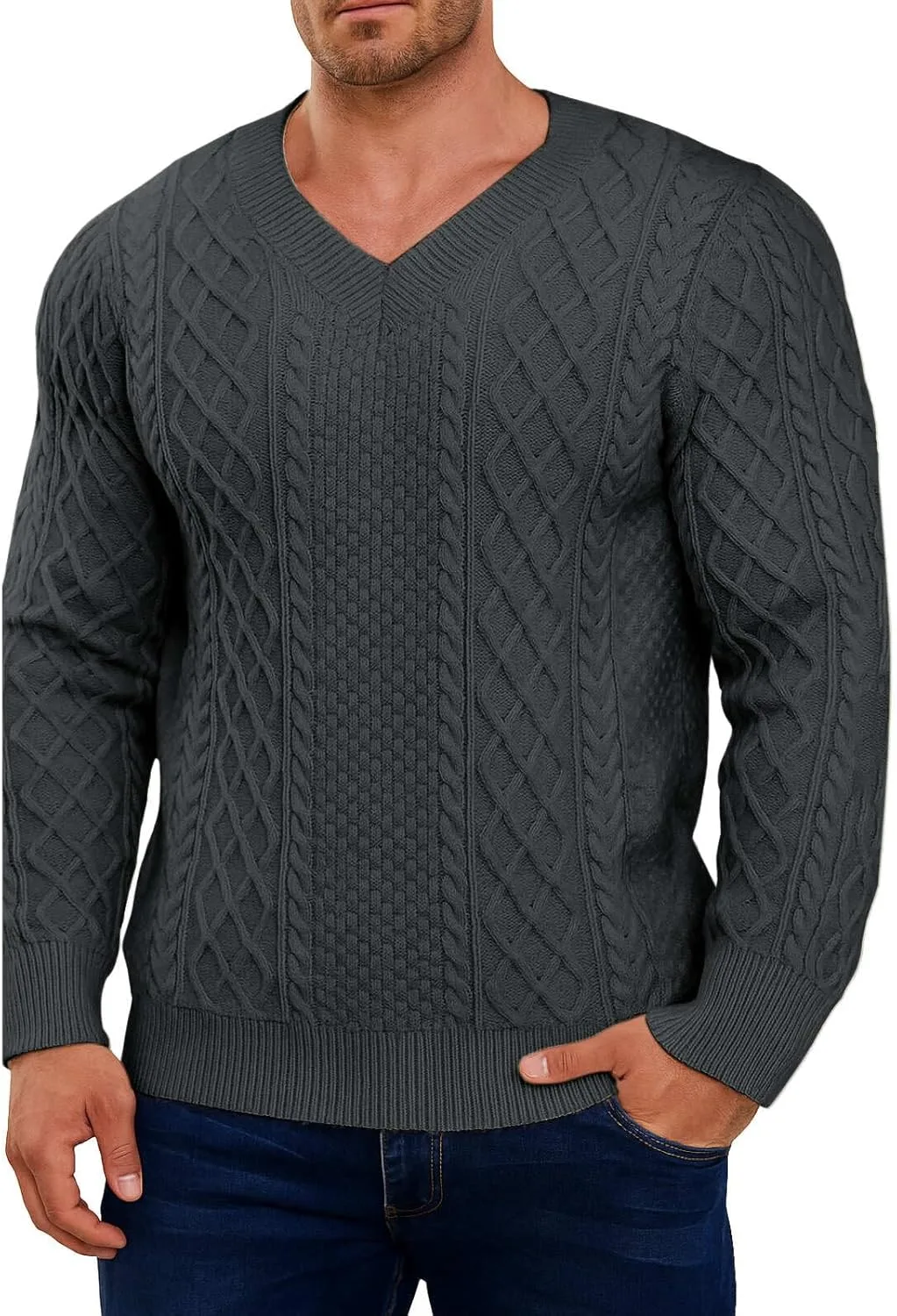 

Мужской свитер ирландской вязки с кабельным жаккардом Vinsekep