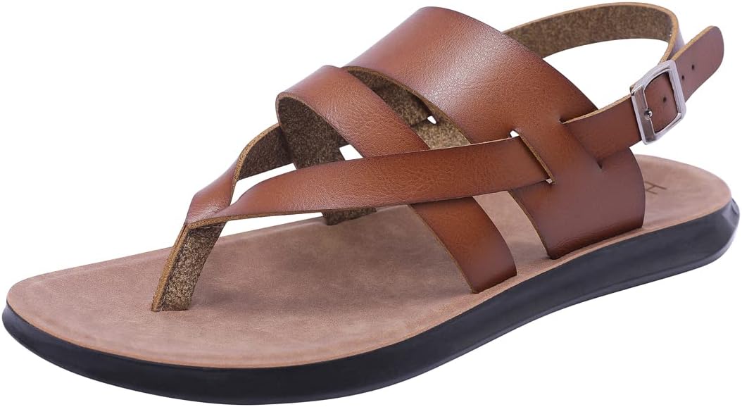 

Мужские кожаные сандалии Harssidanzar, удобные летние сандалии с регулируемым ремешком на щиколотке, плоские, без застежки, для мужчин KM218, хаки