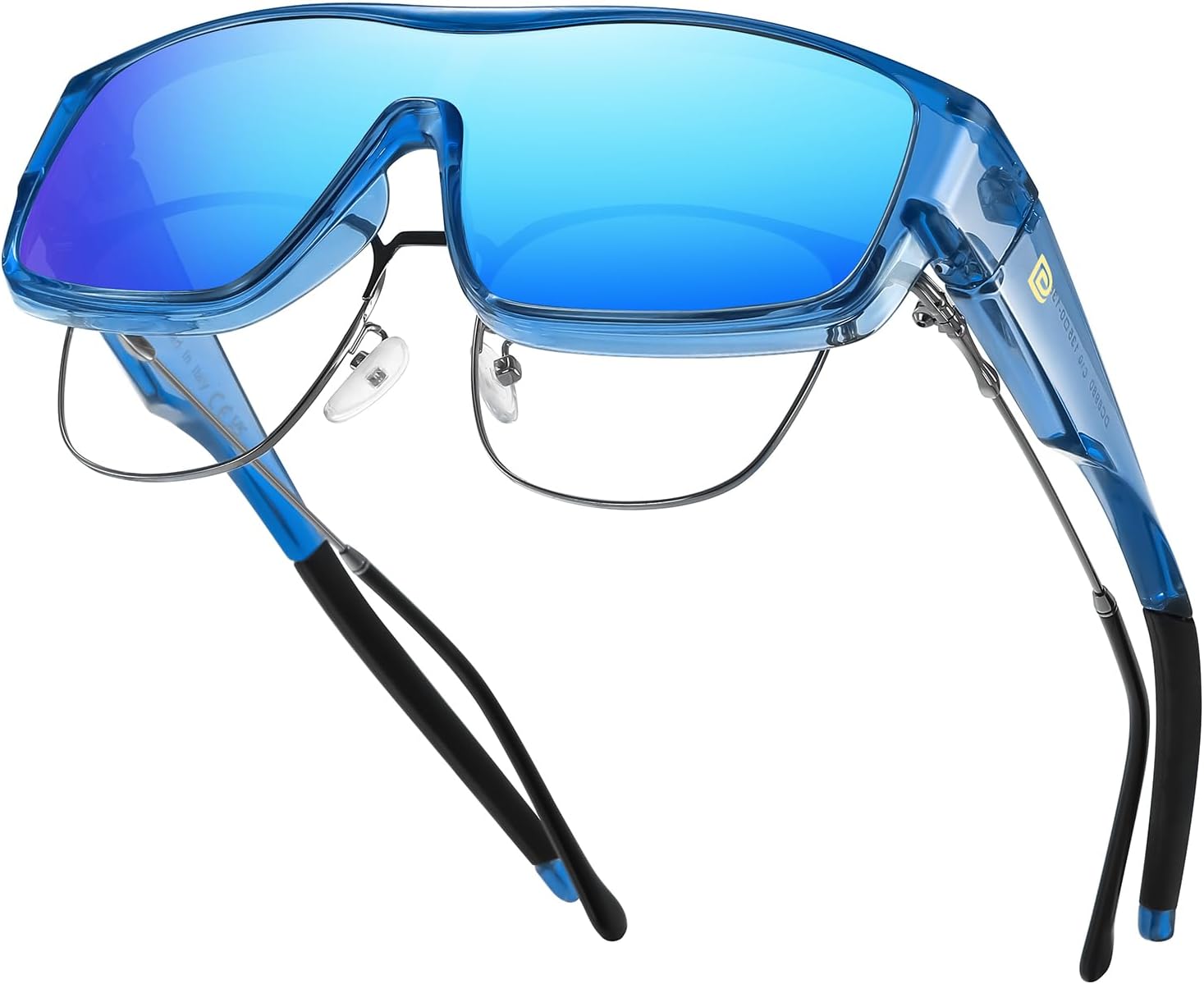 

Поляризованные спортивные солнцезащитные очки DUCO для мужчин и женщин, облегающие очки, подходят для езды на велосипеде и рыбалки, B Transparent Blue Frame Revo Blue Lens