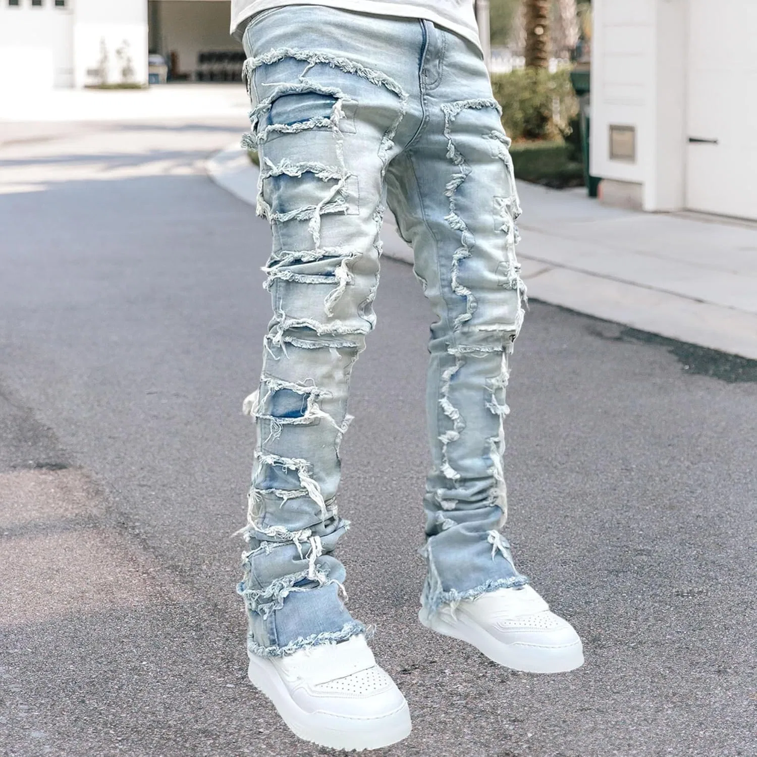 Джинсы Slim Fit Ripped, Светло-синие — фото 2