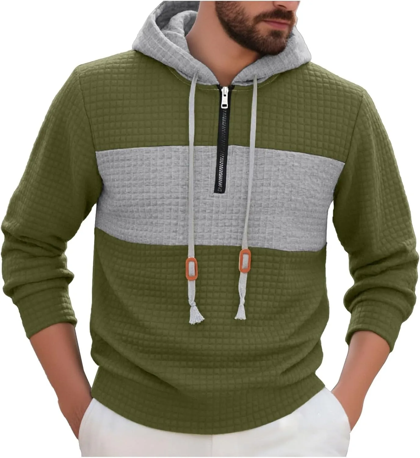 Толстовка с капюшоном для мужчин Color Block Slim Fit с молнией на четверть — фото 2