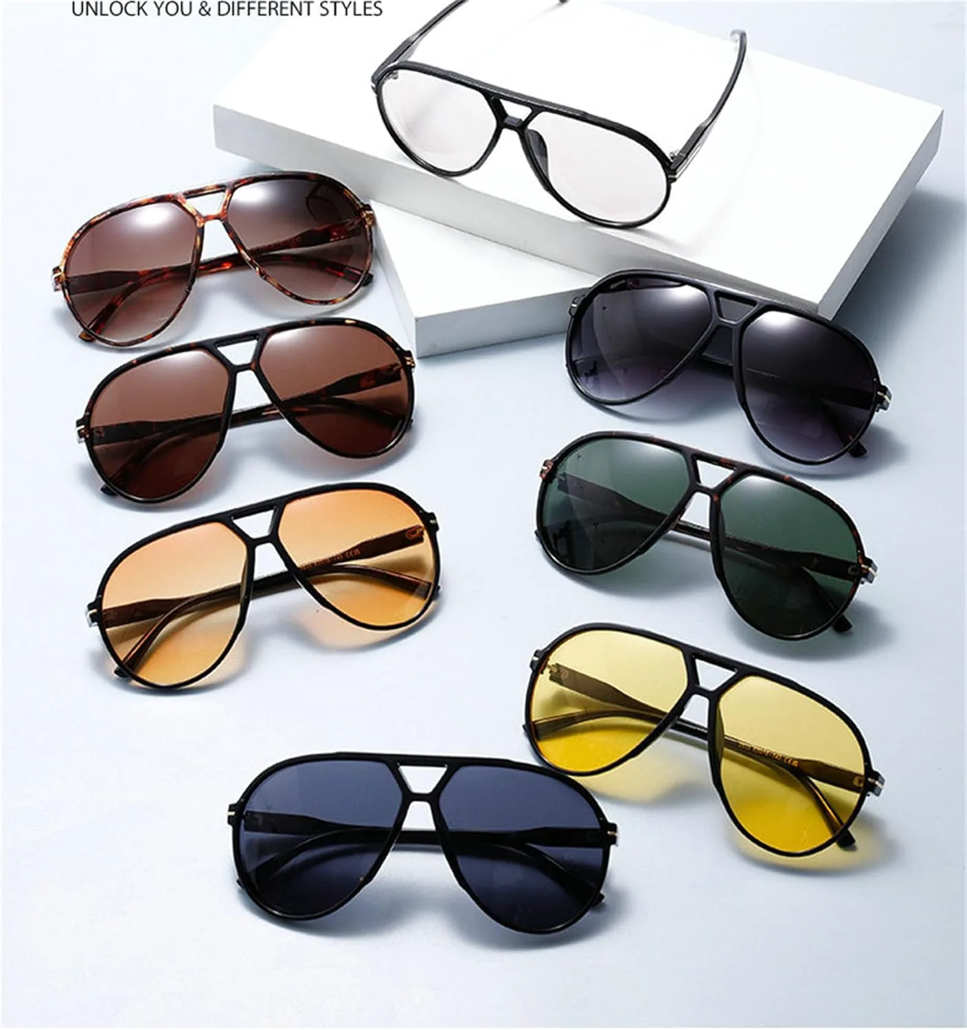 

Willochra Модные солнцезащитные очки-пилот большого размера для женщин, ретро-очки овальной формы с двойной перемычкой, в стиле 70-х, с защитой от УФ-излучения, C3