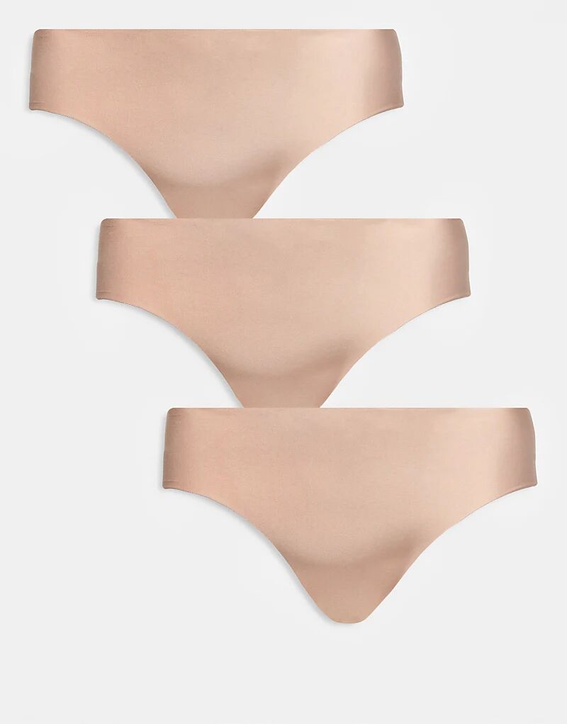 

Комплект из 3 бразильских трусов-слипов Curve без VPL, бежевого цвета от ASOS DESIGN Asos Curve