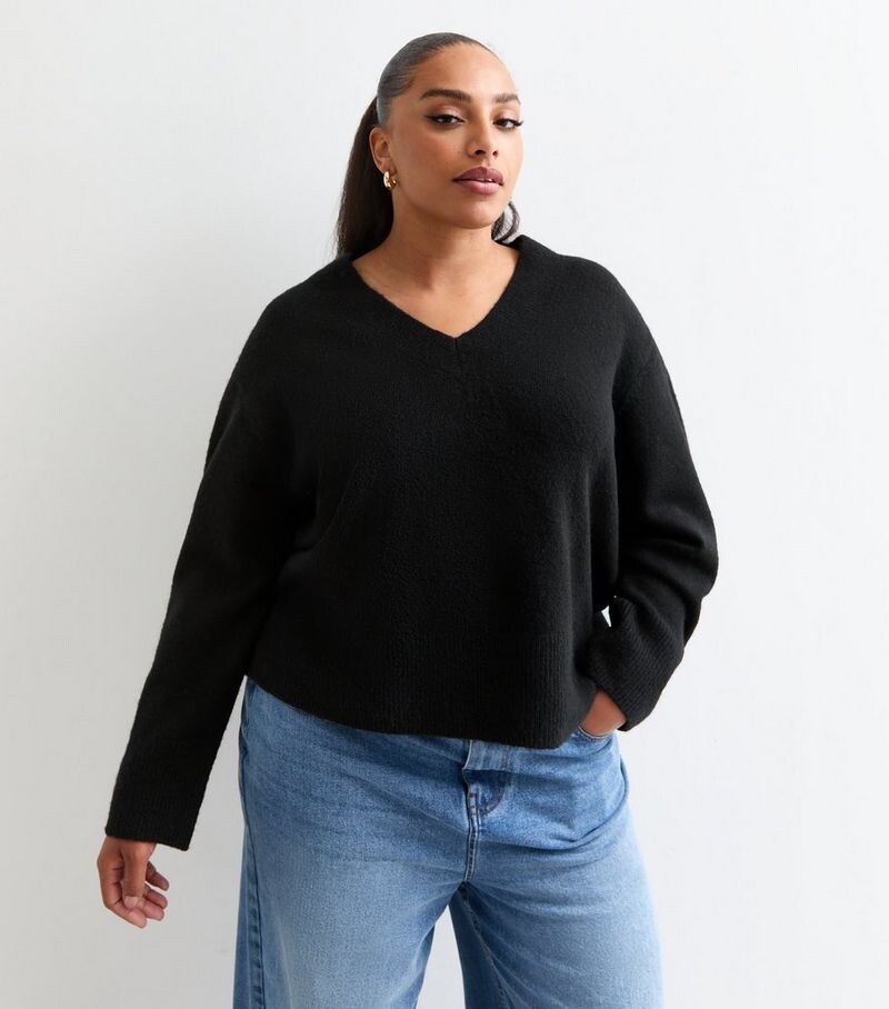 

Черный джемпер с v-образным вырезом Curves New Look, черный