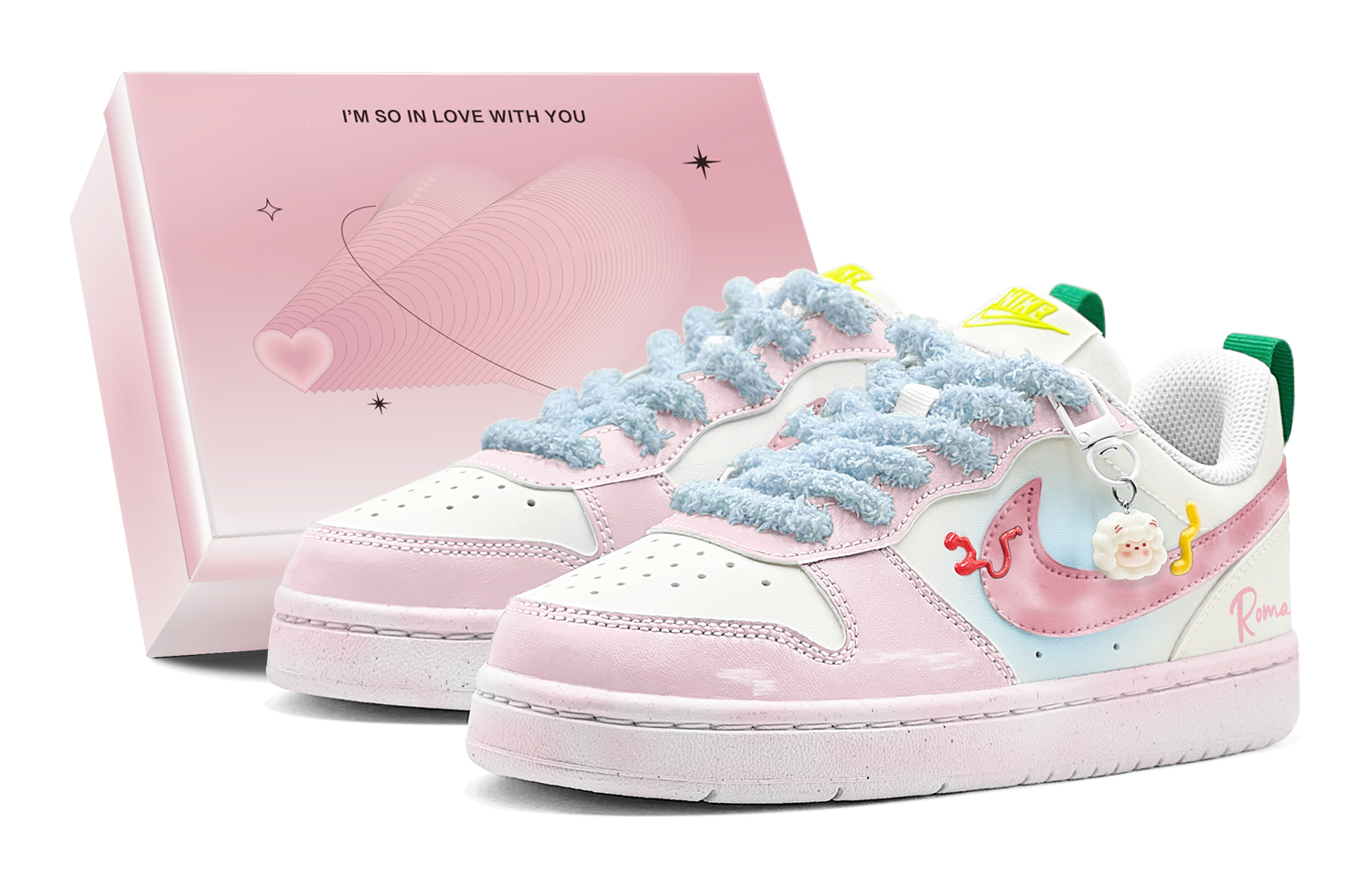 

Nike Court Borough Pink Cute Little Sheep противоскользящие низкие детские скейтбордские кроссовки Pink Blue для подростков