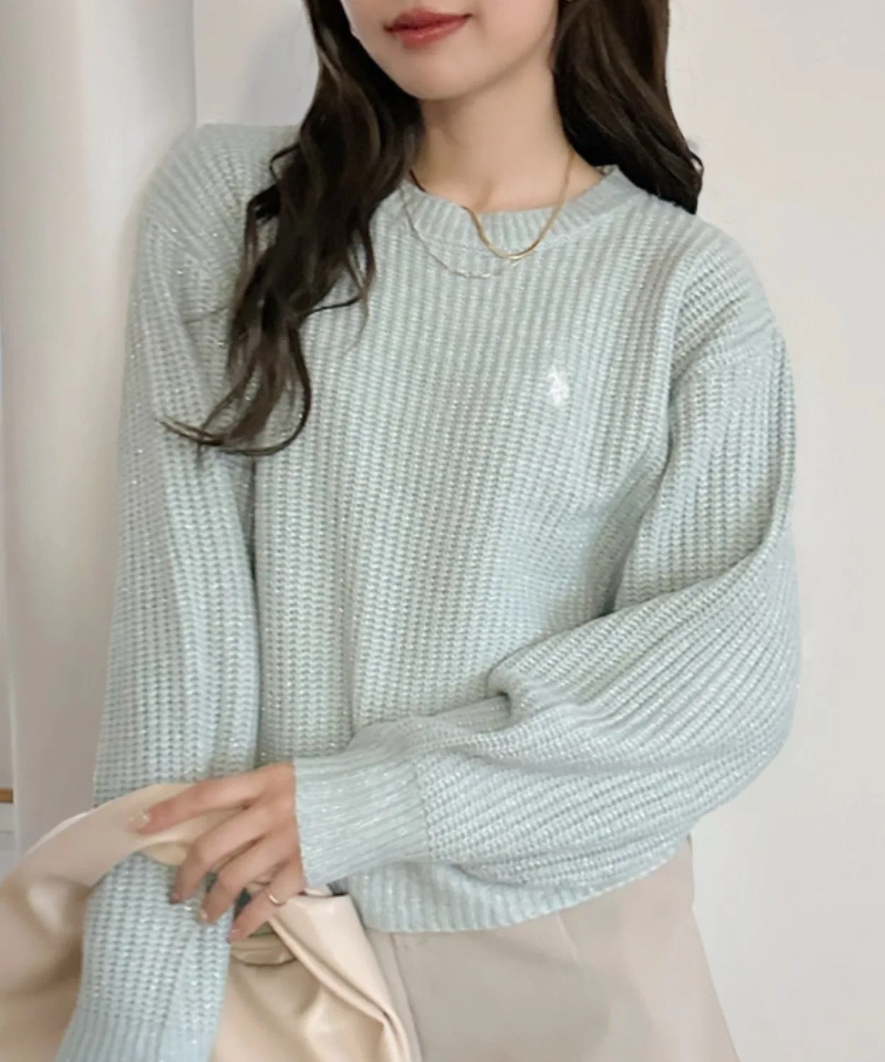 Свитер с круглым вырезом U.S. POLO ASSN с блестками, объемными рукавами, зеленый