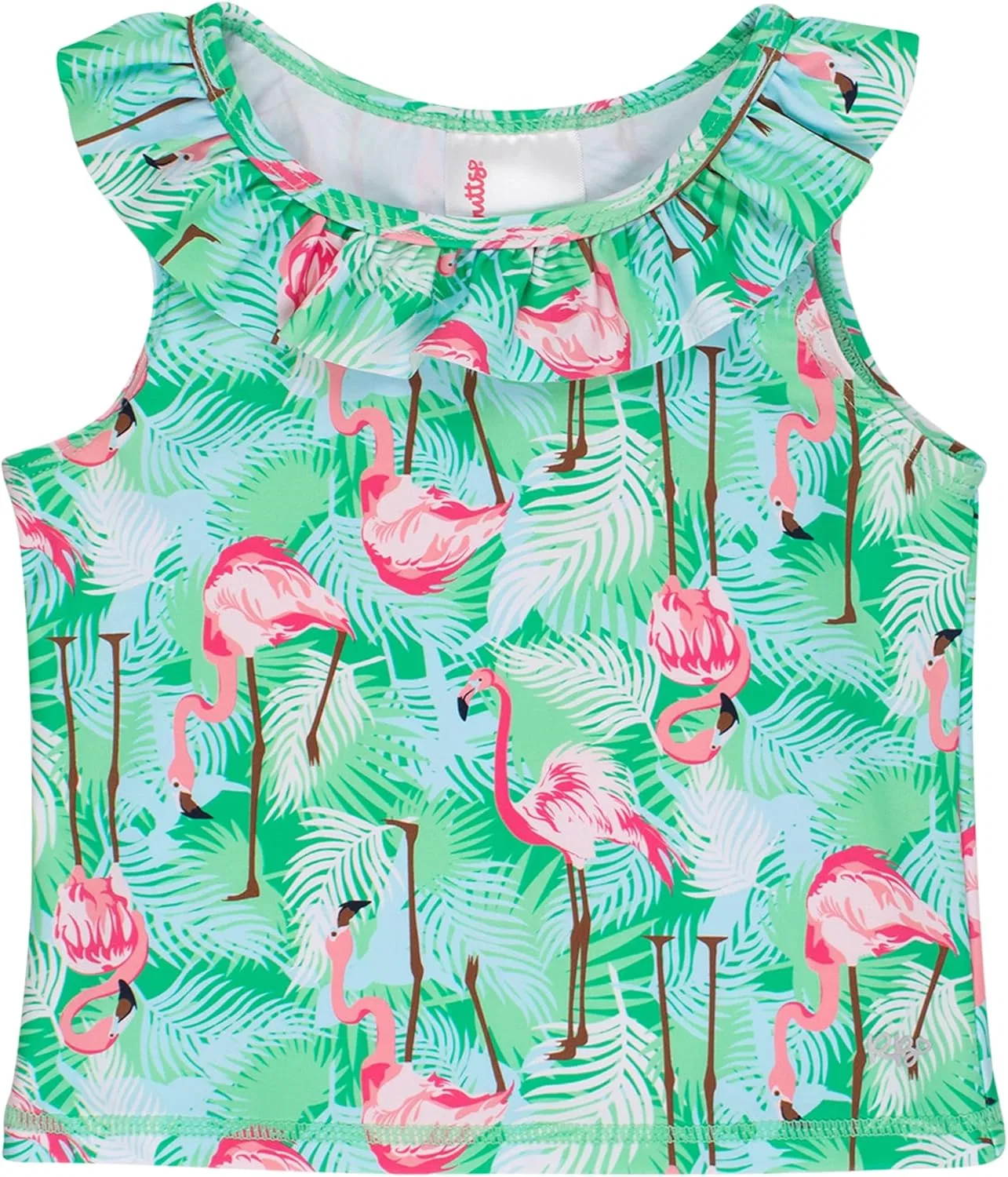 Топ для активного отдыха RuffleButts, Green Vibrant Flamingo