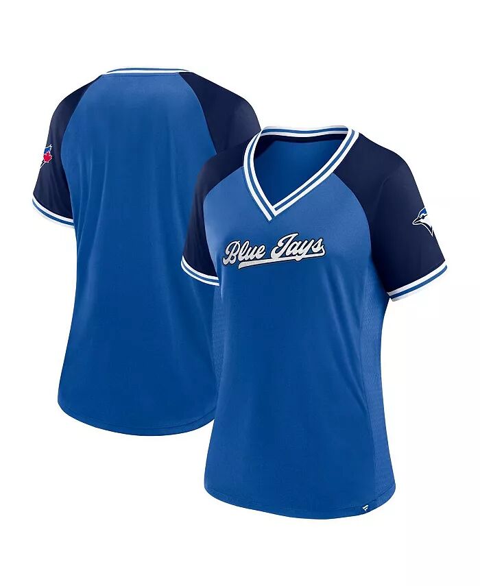 

Женская футболка Royal Toronto Blue Jays Glitz & Glam League Diva Raglan с V-образным вырезом Fanatics
