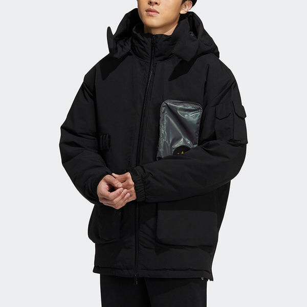 Пуховик adidas originals Zipper Cardigan hooded Down Jacket Black, черный — фото 2