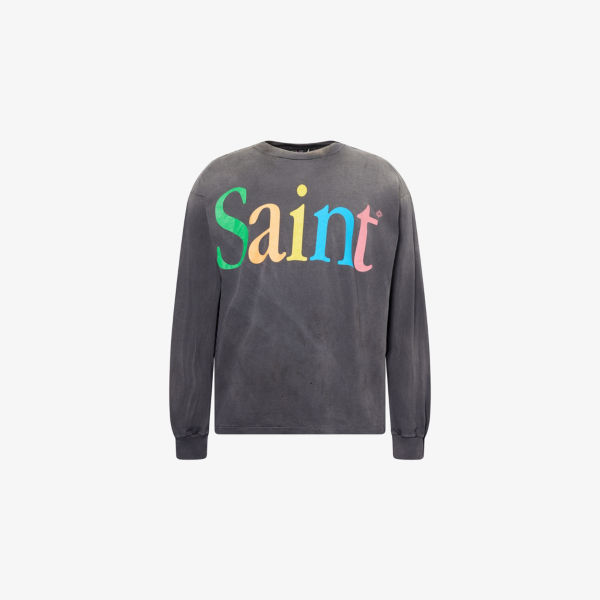 

Длинный хлопковый футболка с принтом Rainbow text и длинными рукавами Saint Mxxxxxx, черный