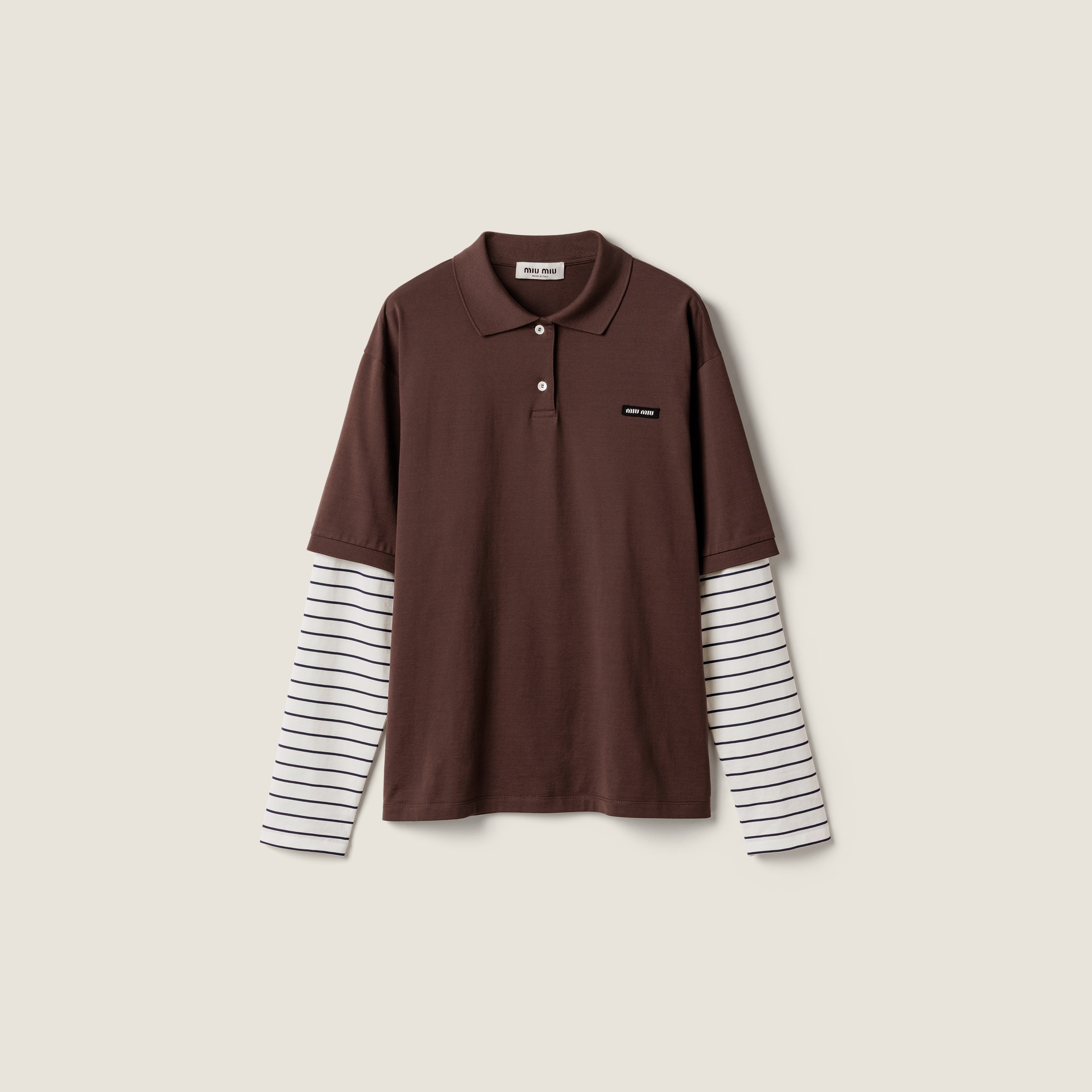 

Поло из трикотажа MIU MIU, какао-коричневый / синий / мелово-белый