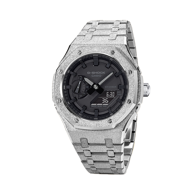 

Unisex Custom Collection Watch CASIO, ga-2100-1a1 modified-country oak frost серебряный steel band