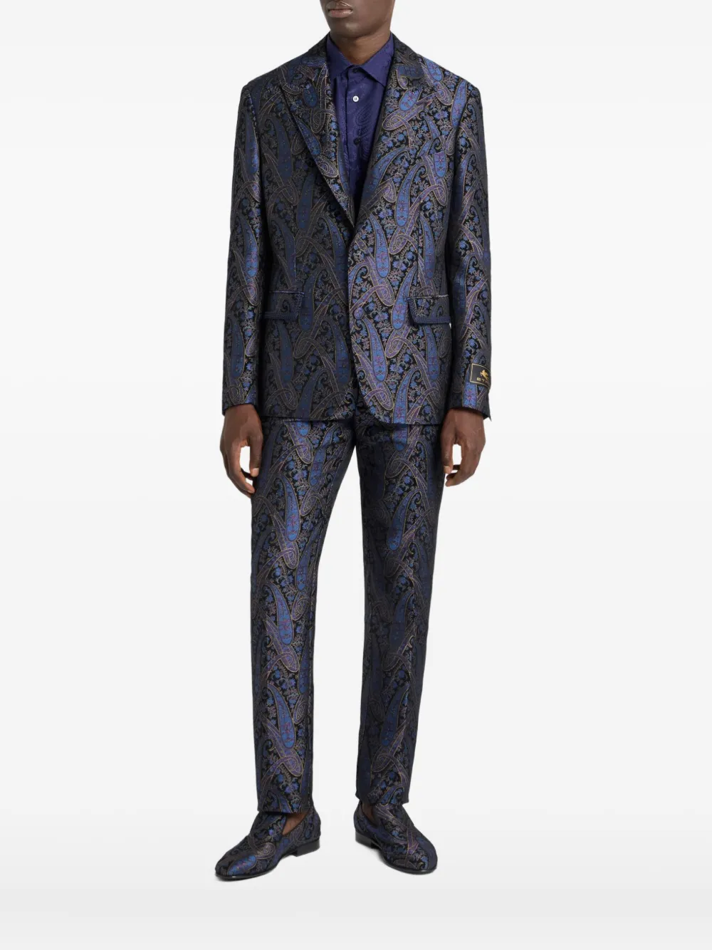 Однобортный жакет с жаккардовым узором пейсли Etro, синий — фото 3