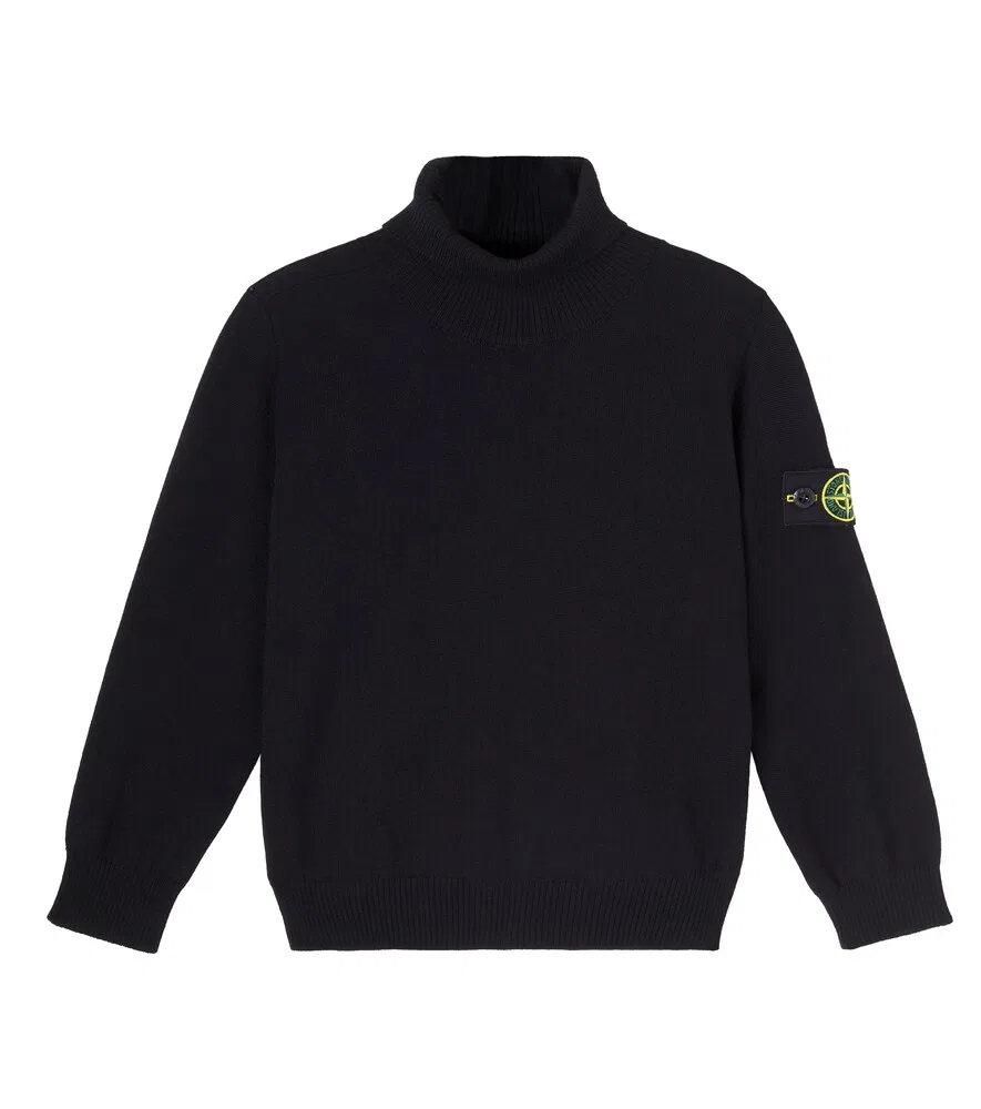 Свитер-водолазка из натуральной шерсти Compass Stone Island Junior, черный