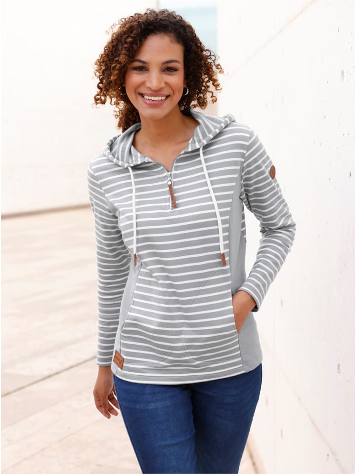 

Толстовка с капюшоном в каменно-сером цвете с полосками цвета экрю WITT WEIDEN