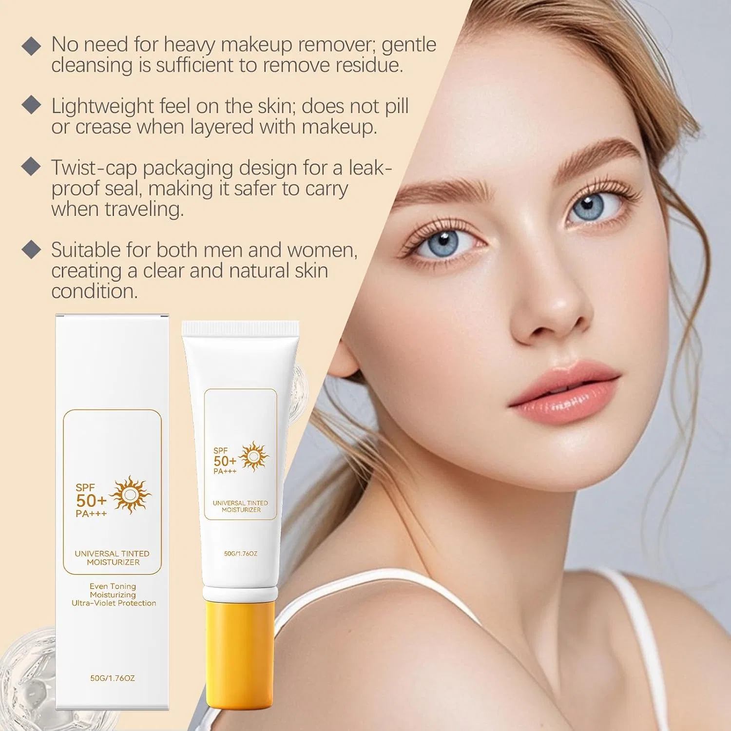 Тонирующий солнцезащитный крем для лица SPF 50 Generic, 2 Pieces. — фото 3
