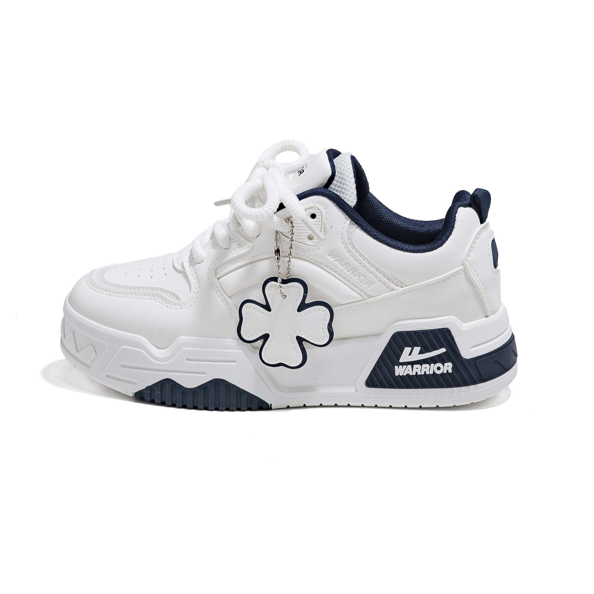 

WARRIOR Низкие скейтерские кроссовки унисекс бело-серо-красные с бело-голубым четырехлистным клевером, цвет White with Blue Four-Leaf Clover