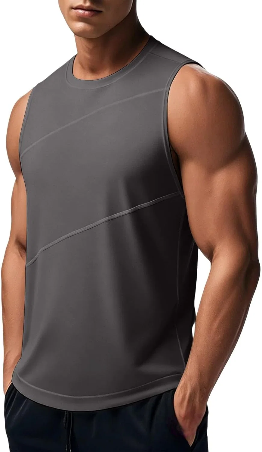 Мужская майка стретч Ice Silk, быстросохнущая, Dark Gray — фото 4