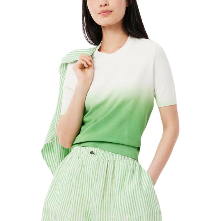 Топ с короткими рукавами LACOSTE, омбре, зеленый/белый — фото 3