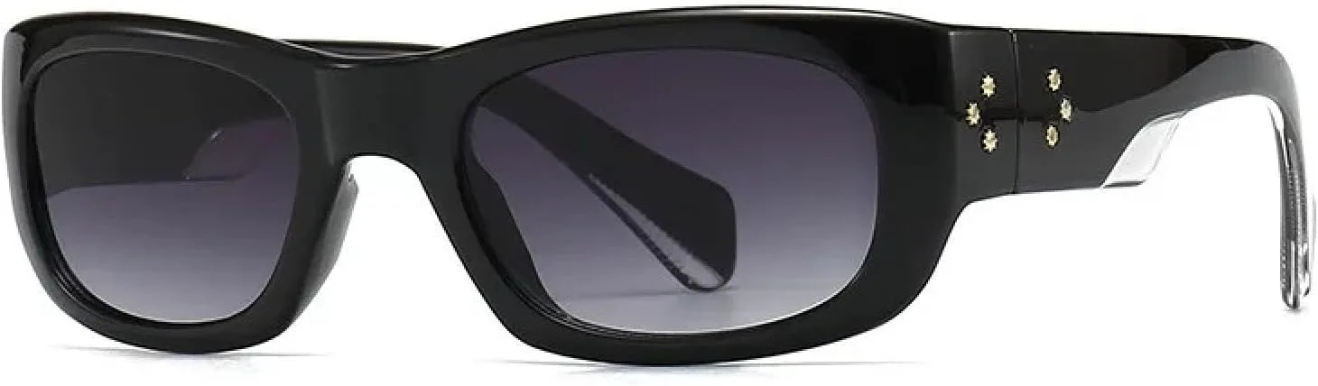 

Модные винтажные прямоугольные солнцезащитные очки для женщин и мужчин, роскошные, с градиентным переходом цвета, в стиле панк, с заклепками TYUVIVO, Black Gray